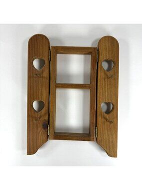 Rustic Wooden Wall Shelf Heart Cutouts Folding Design Natural Wood Key Holder